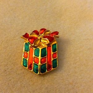 VINTAGE AAI enamel glitter Christmas present brooch